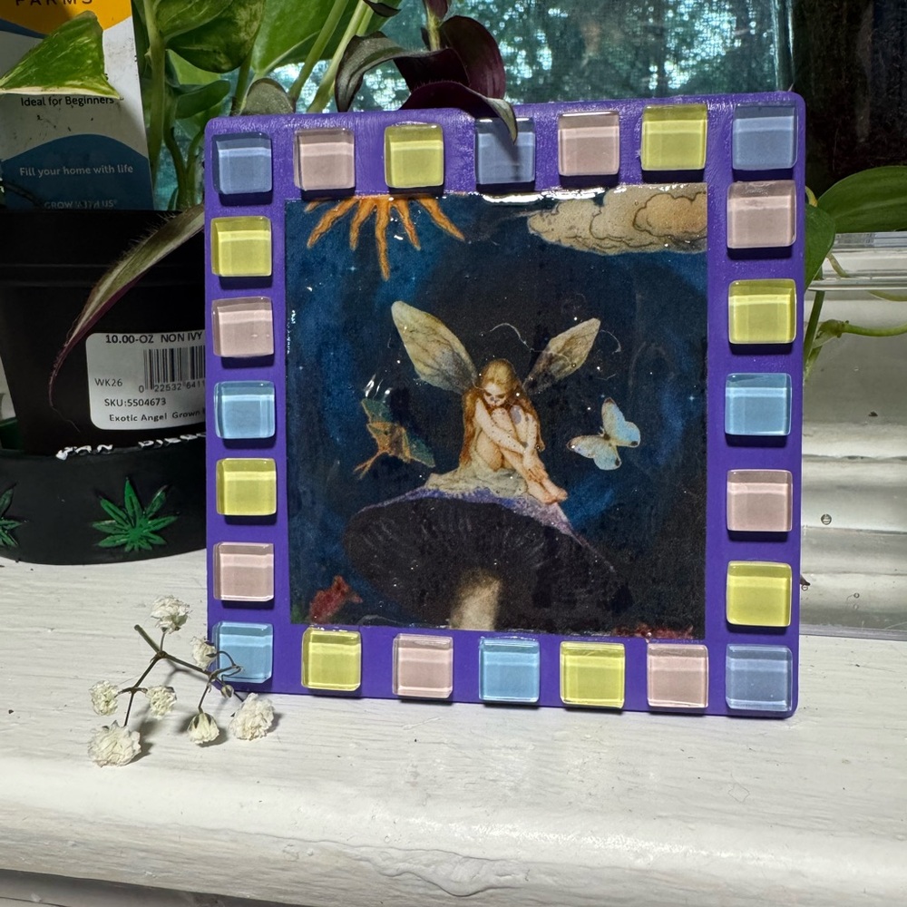Fairy Mosaic Wall Art with Purple Frame